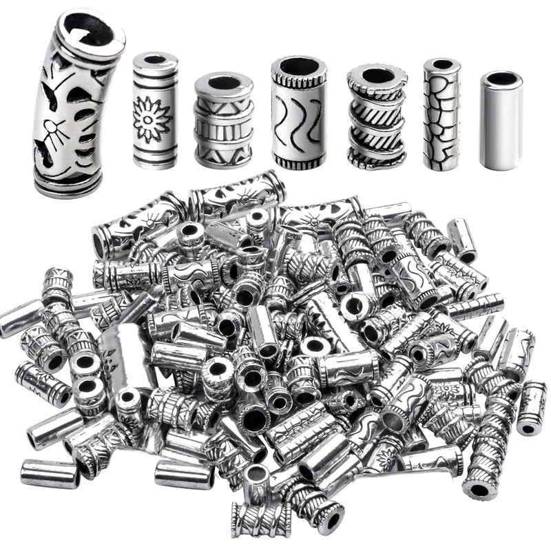 BronaGrand 100g (About 80-150pcs) Assorted Column Spacer Beads Tibetan Silver Tube Beads for Bracelet Necklace Jewelry Making Crafts DIY,7 Styles,4-16mm - Image 1